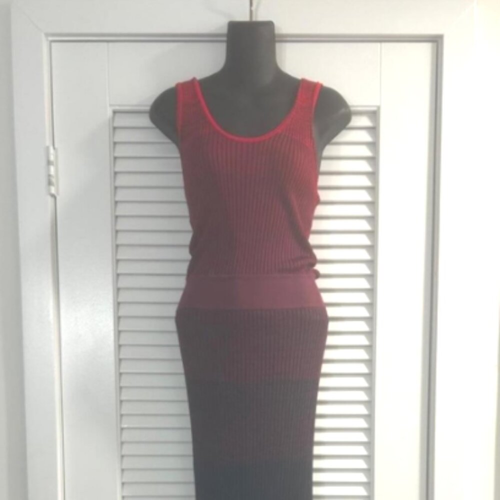 New Elizabeth And James Ombré Knit Ribbed Tank Sleeveless Maxi Dress Party Red M